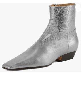 Maiyang Silver Square Toe Low Chunky Heel Ankle Booties Side Zipper Formal Shoes